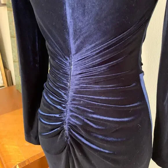 Vince Camuto Size 8 Maxi Dress Gown Midnight Blue Velvet Draped Formal Holiday - Picture 8 of 12